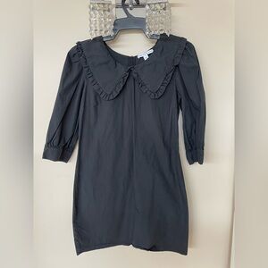 Chic Black Long Sleeve Dress with Ruffled Collar